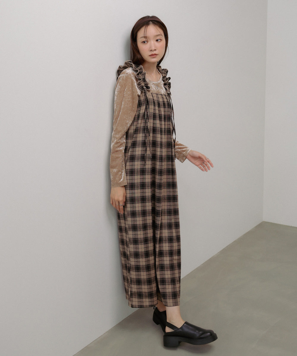 チェックギャザージャンパーワンピース