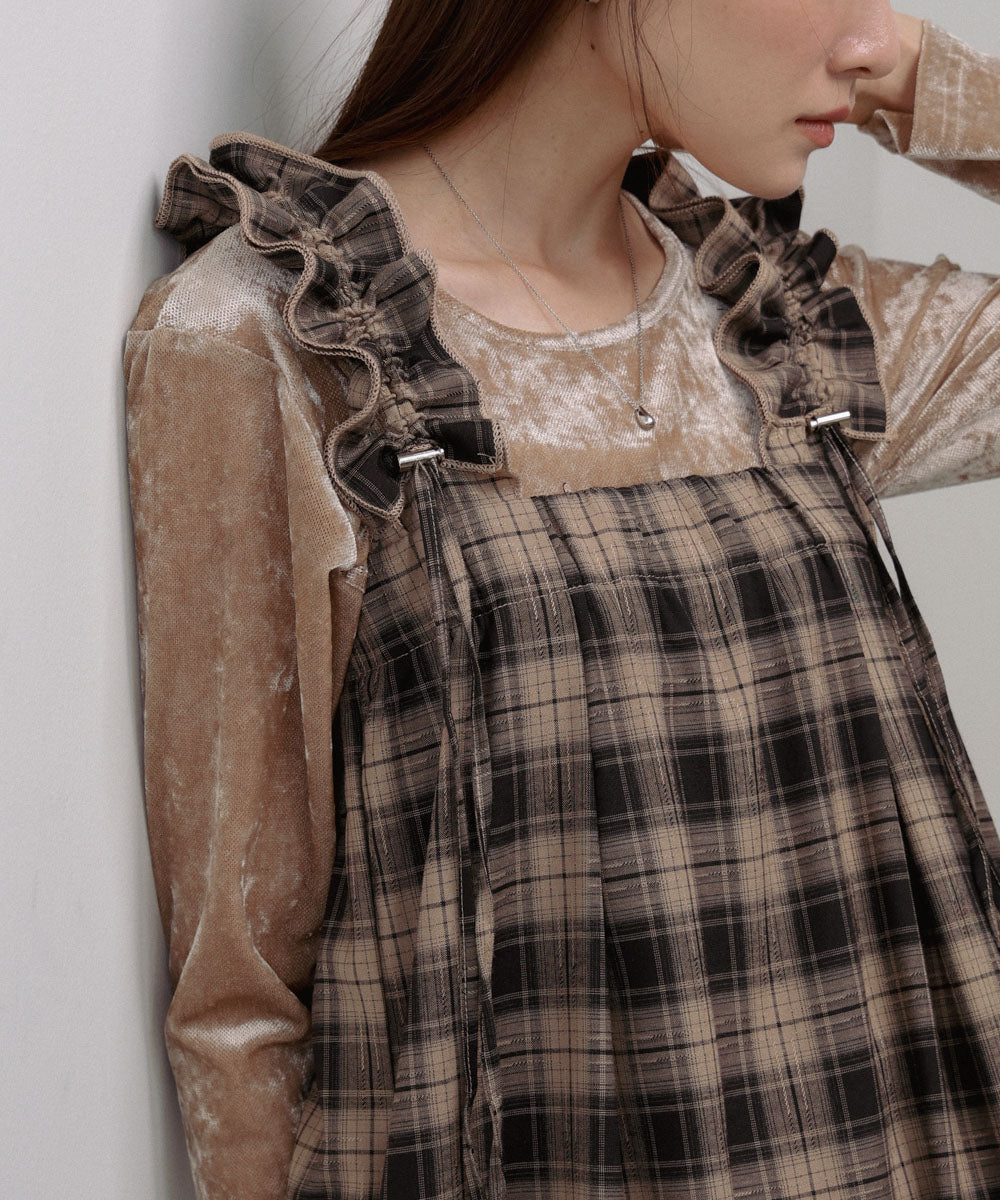 チェックギャザージャンパーワンピース