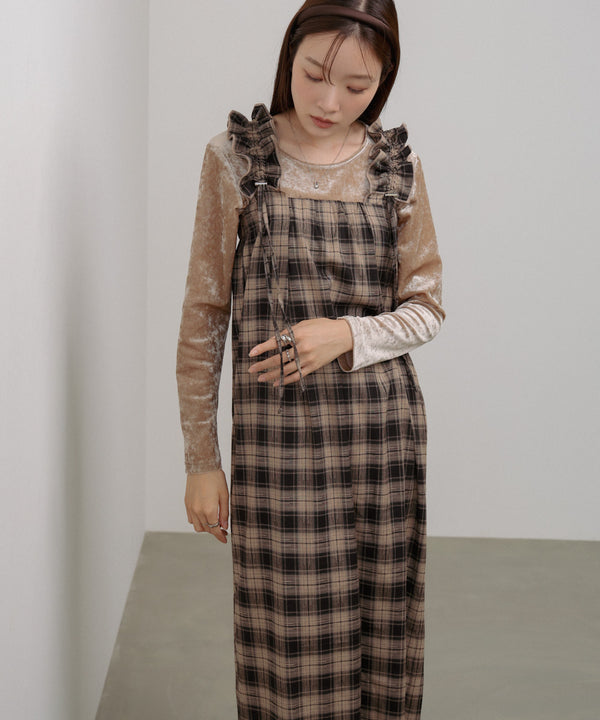 チェックギャザージャンパーワンピース