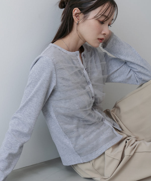 チュールギャザーカーディガン