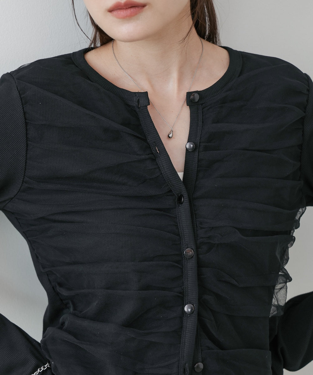 チュールギャザーカーディガン