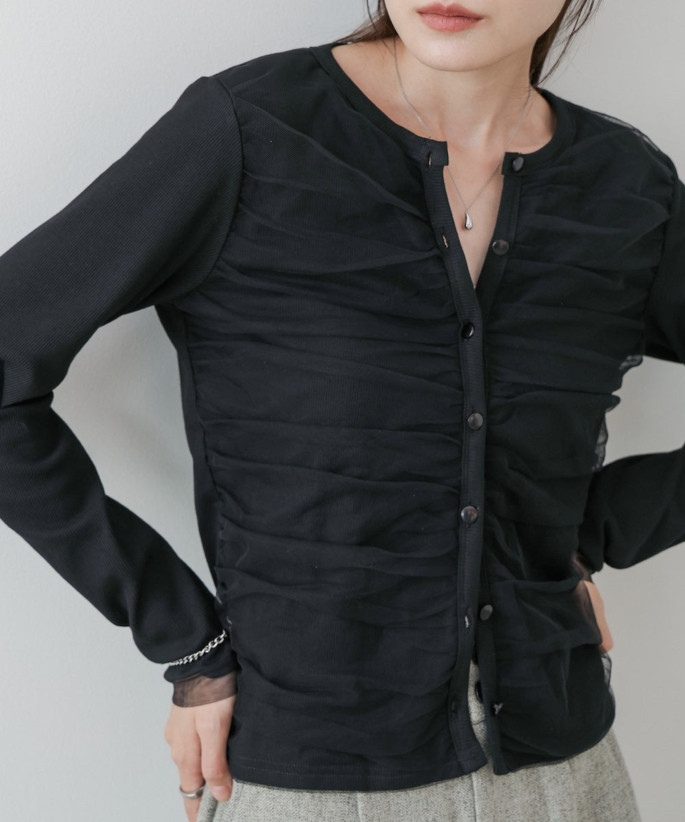 チュールギャザーカーディガン