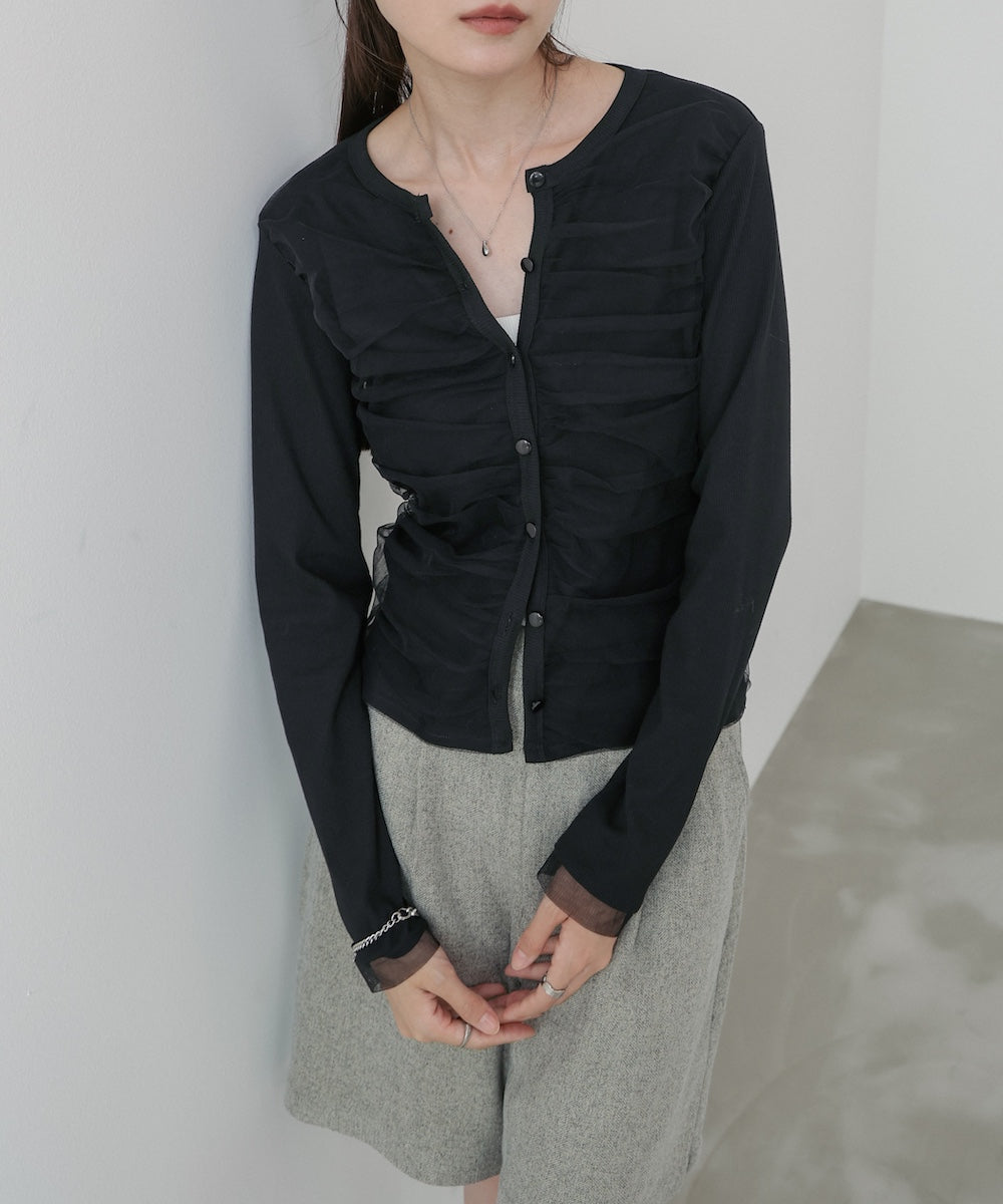 チュールギャザーカーディガン