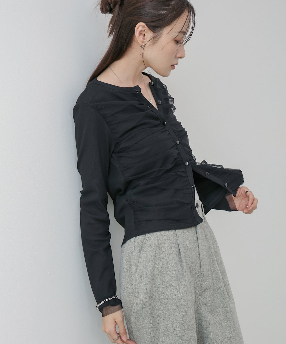 チュールギャザーカーディガン