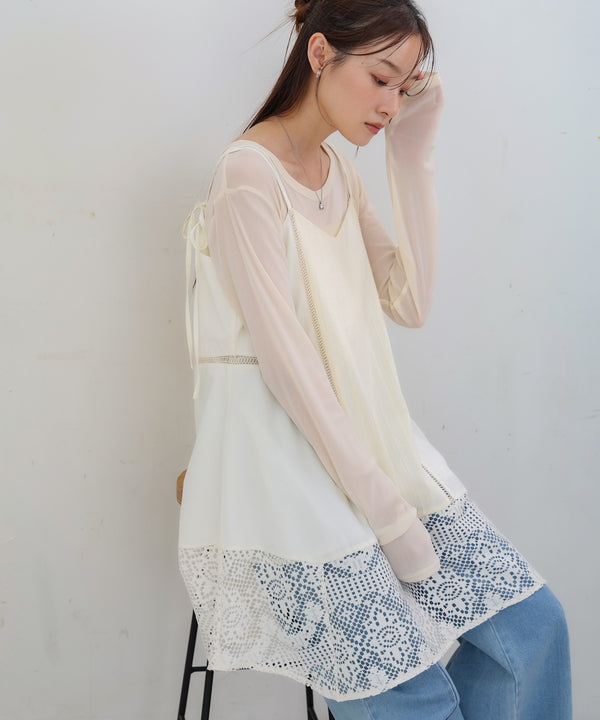 レース切り替えミニワンピース