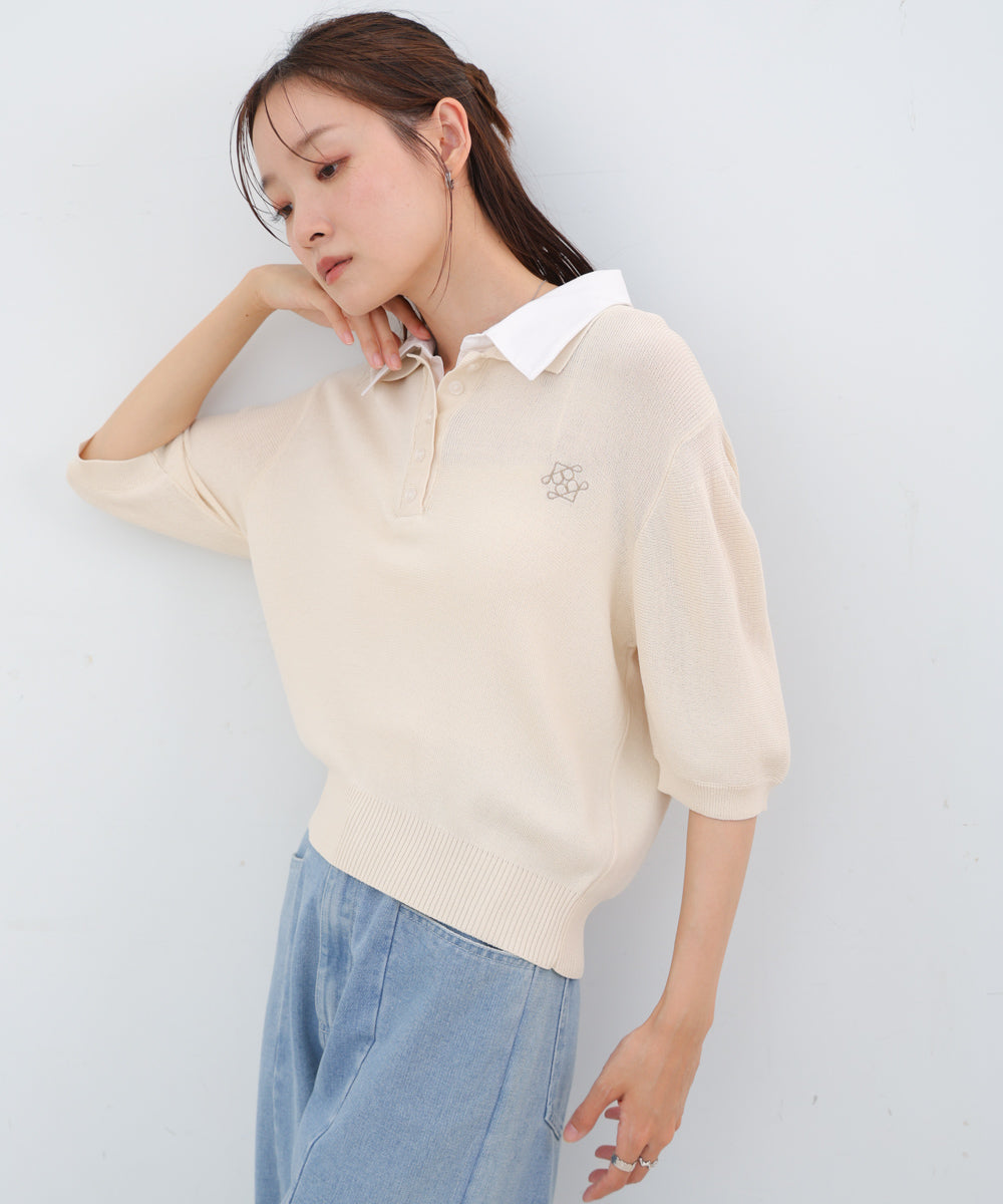 ダブルカラー衿付きポロニット