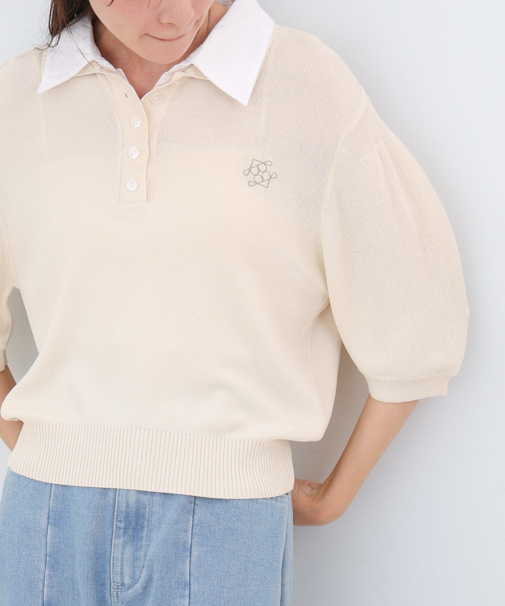 ダブルカラー衿付きポロニット