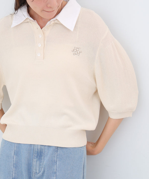 ダブルカラー衿付きポロニット