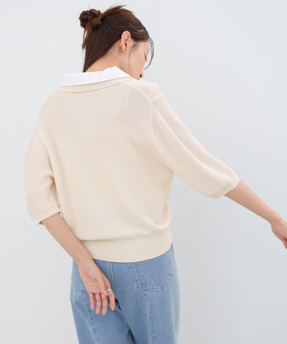 ダブルカラー衿付きポロニット