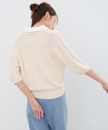 ダブルカラー衿付きポロニット