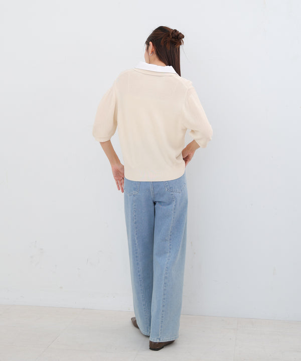 ダブルカラー衿付きポロニット