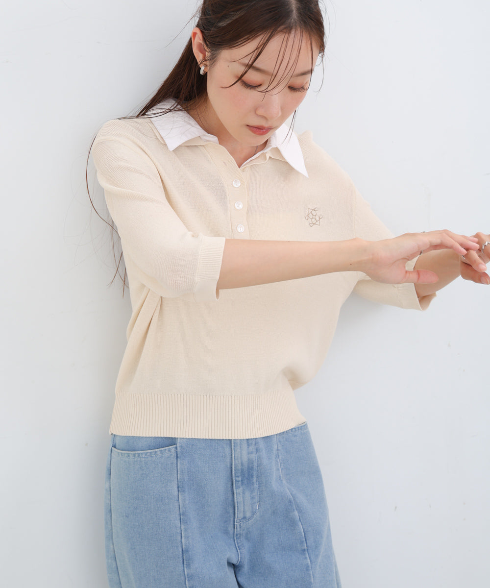 ダブルカラー衿付きポロニット