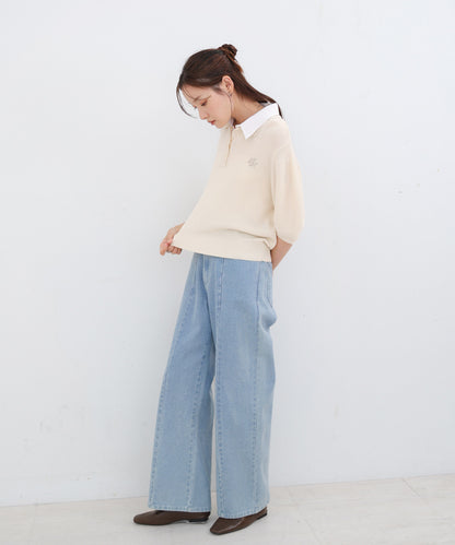 ダブルカラー衿付きポロニット