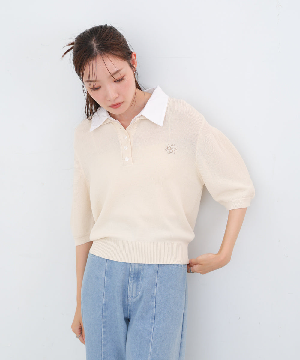 ダブルカラー衿付きポロニット