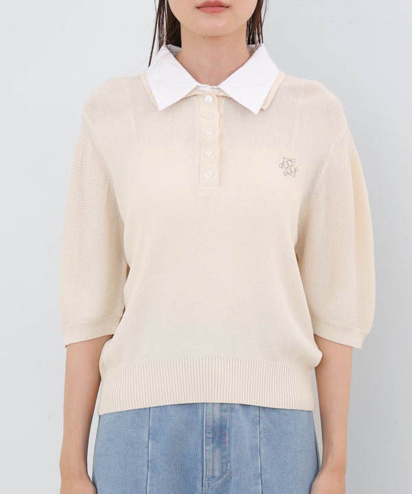 ダブルカラー衿付きポロニット
