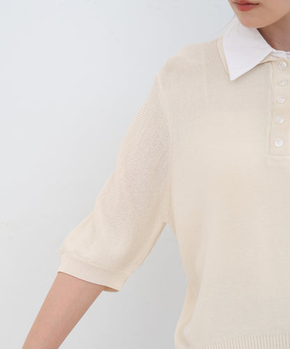 ダブルカラー衿付きポロニット