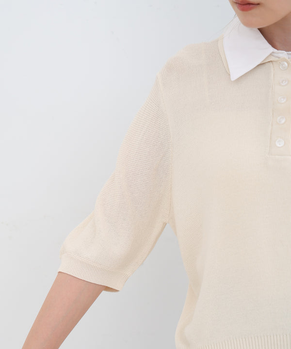 ダブルカラー衿付きポロニット