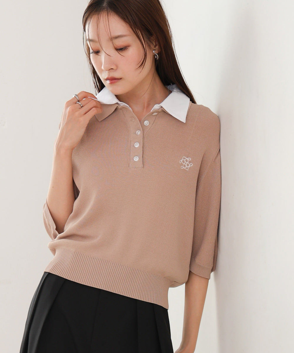 ダブルカラー衿付きポロニット