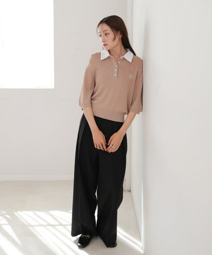 ダブルカラー衿付きポロニット