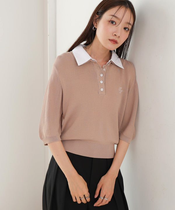 ダブルカラー衿付きポロニット