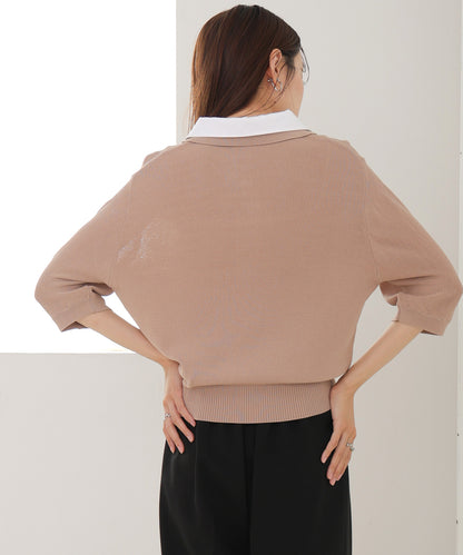 ダブルカラー衿付きポロニット