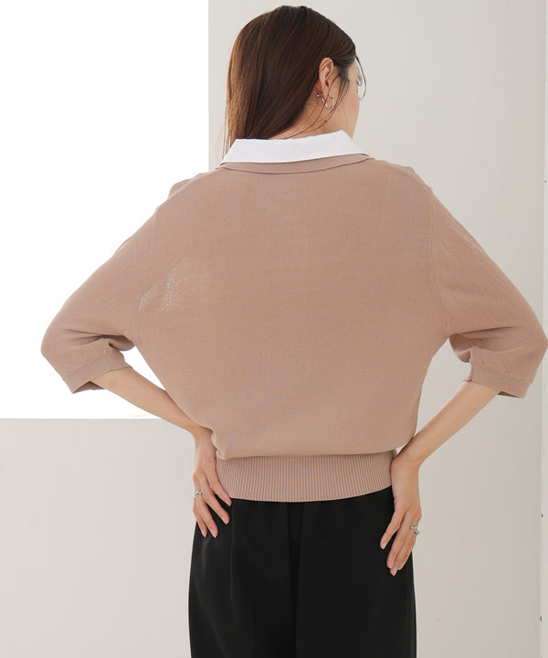 ダブルカラー衿付きポロニット