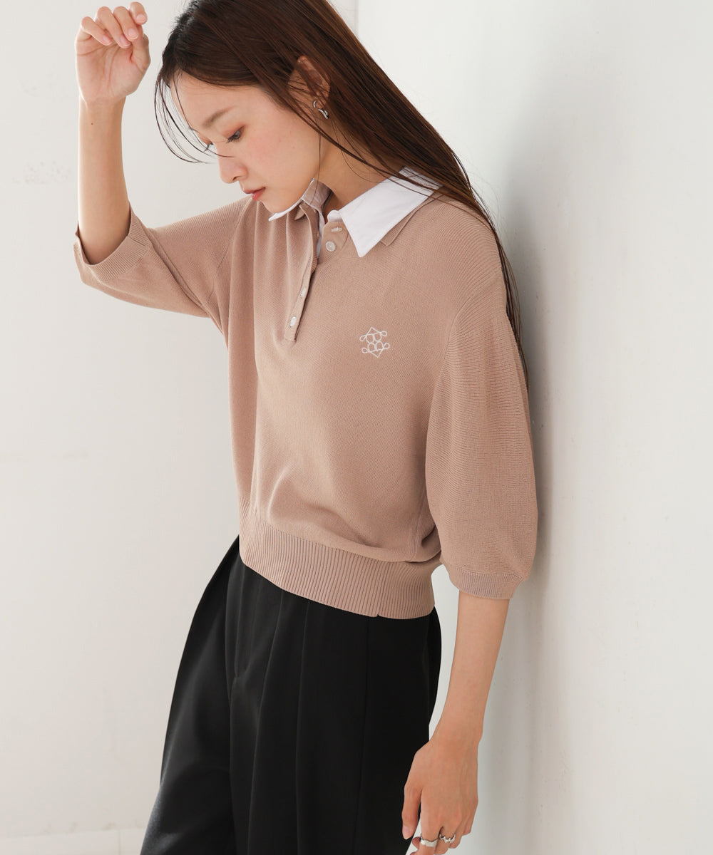 ダブルカラー衿付きポロニット