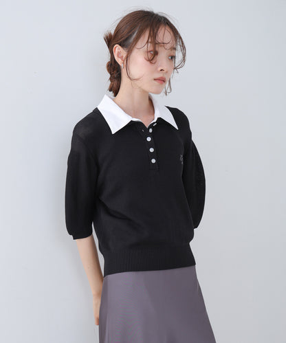 ダブルカラー衿付きポロニット