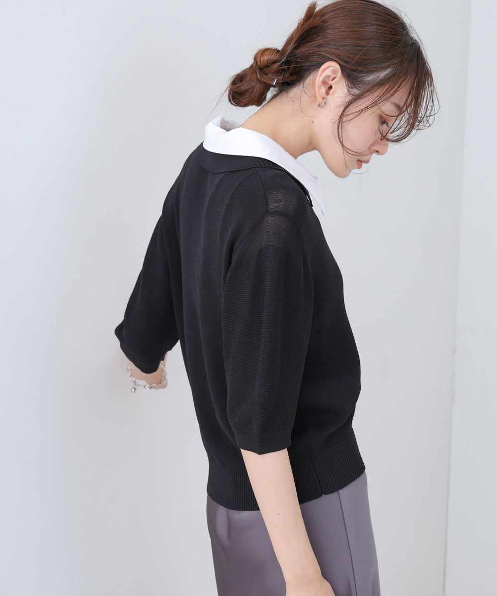 ダブルカラー衿付きポロニット