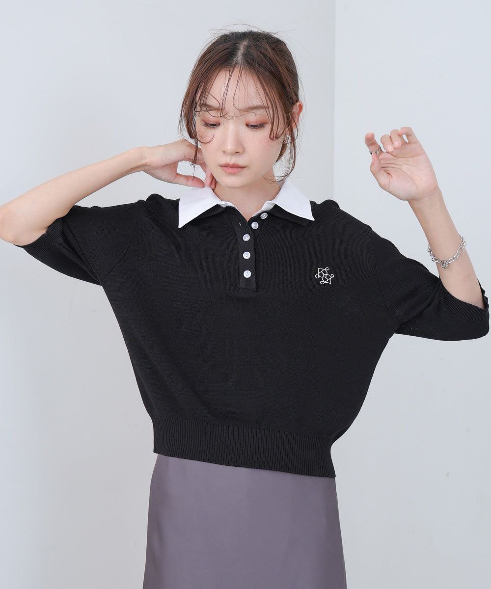 ダブルカラー衿付きポロニット