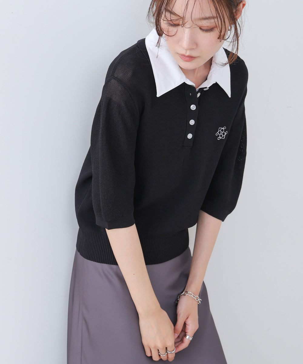 ダブルカラー衿付きポロニット