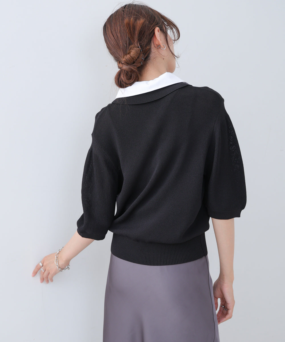 ダブルカラー衿付きポロニット