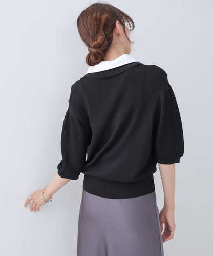 ダブルカラー衿付きポロニット