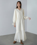 オーガンジー切替スウェットワンピース