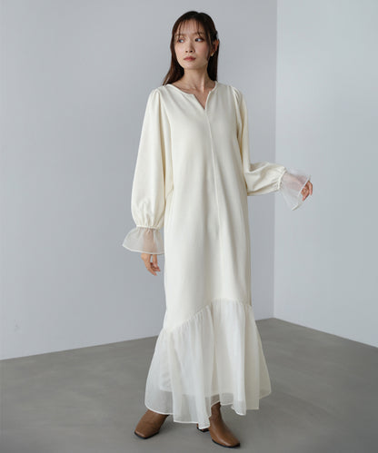 オーガンジー切替スウェットワンピース