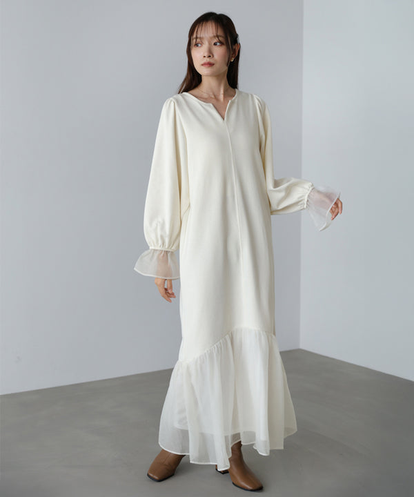 オーガンジー切替スウェットワンピース