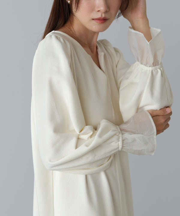 オーガンジー切替スウェットワンピース