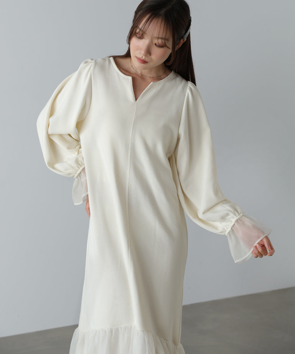 オーガンジー切替スウェットワンピース