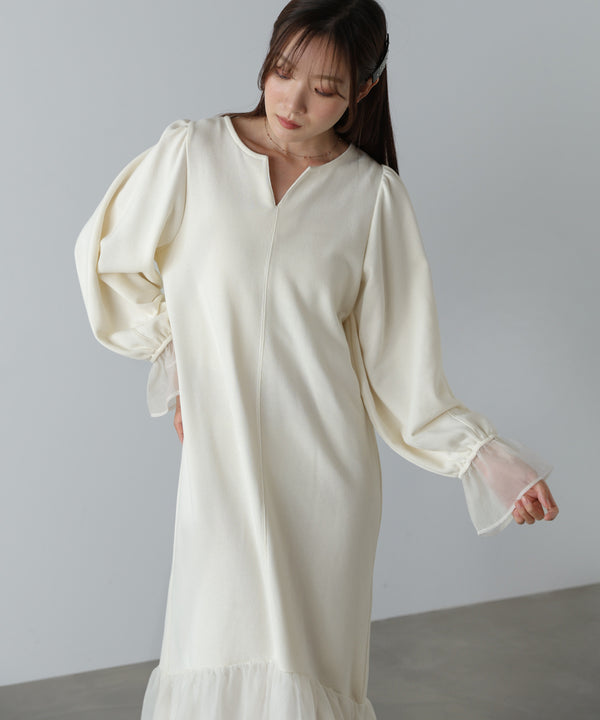 オーガンジー切替スウェットワンピース
