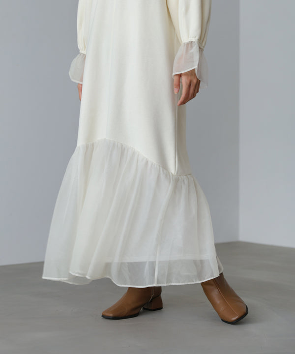 オーガンジー切替スウェットワンピース