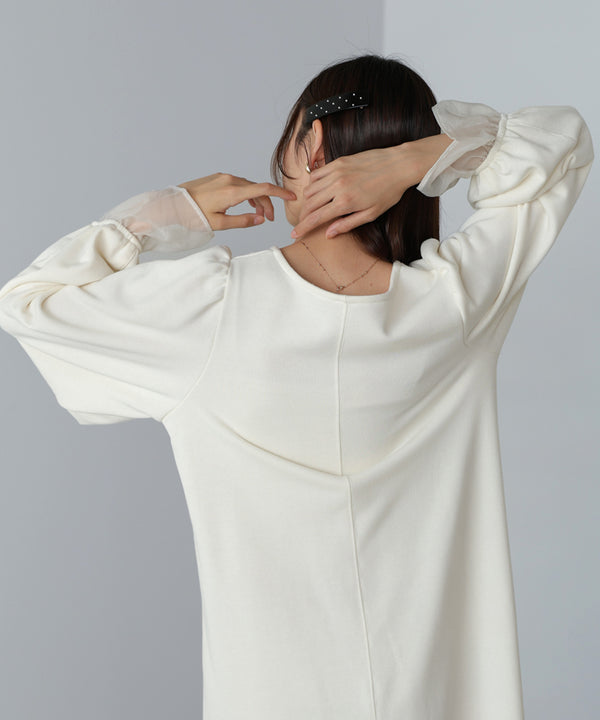 オーガンジー切替スウェットワンピース