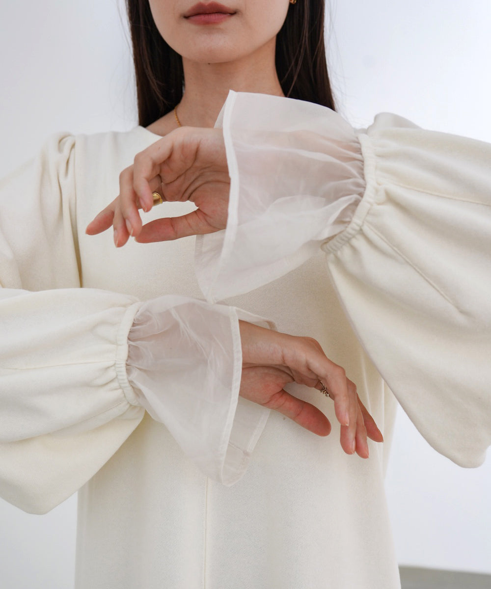 オーガンジー切替スウェットワンピース