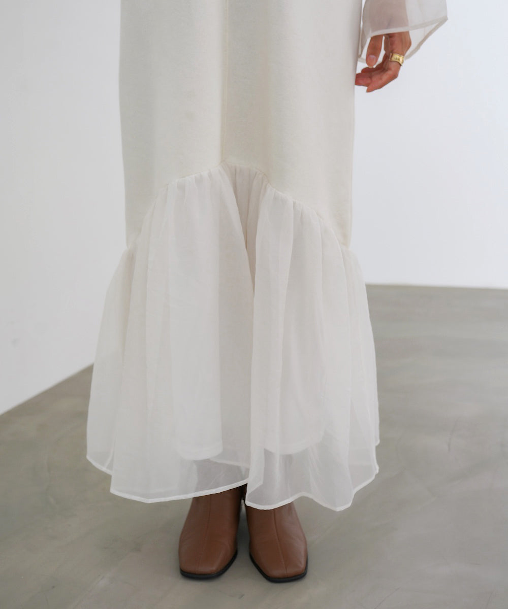 オーガンジー切替スウェットワンピース