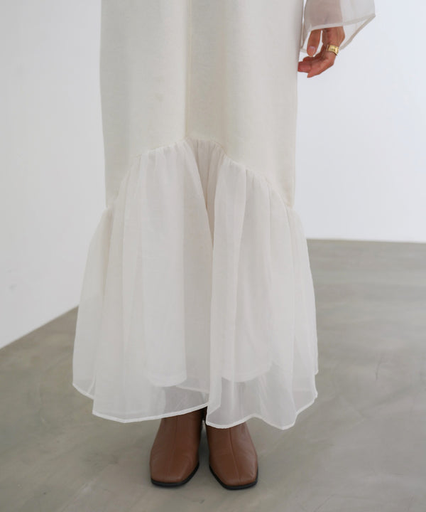 オーガンジー切替スウェットワンピース