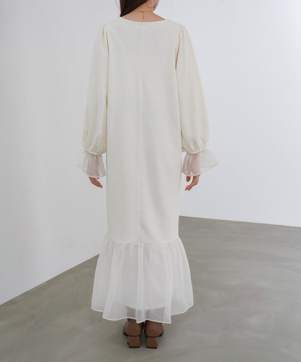 オーガンジー切替スウェットワンピース
