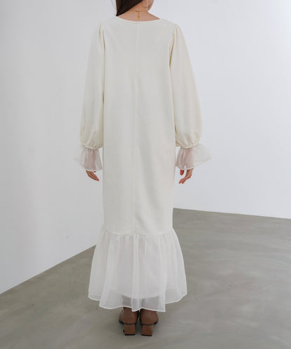 オーガンジー切替スウェットワンピース