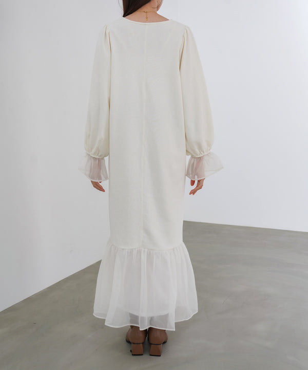 オーガンジー切替スウェットワンピース