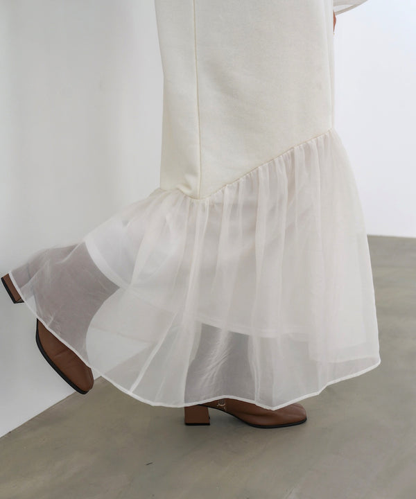 オーガンジー切替スウェットワンピース