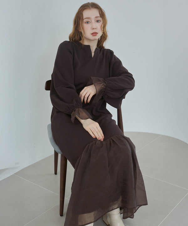 オーガンジー切替スウェットワンピース