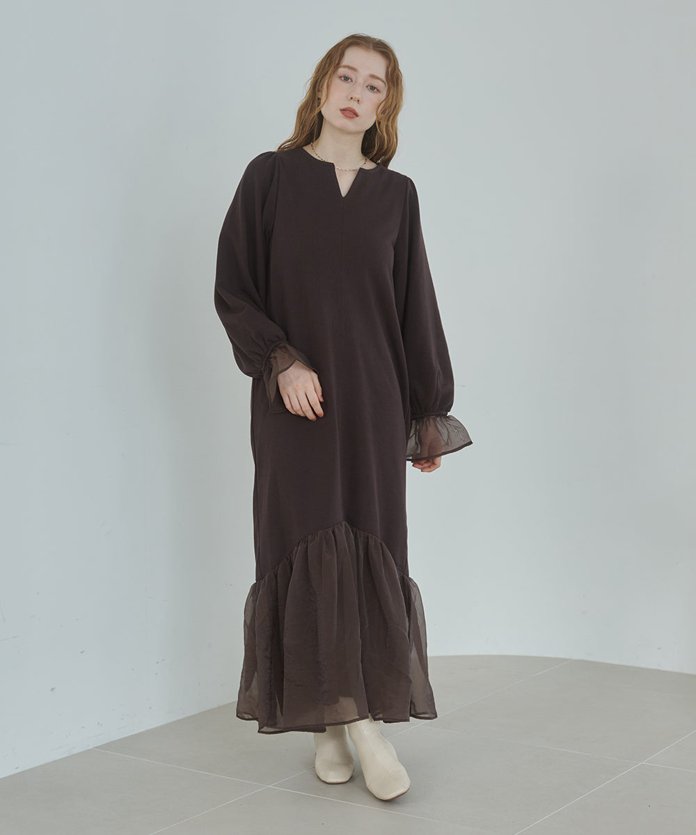 オーガンジー切替スウェットワンピース